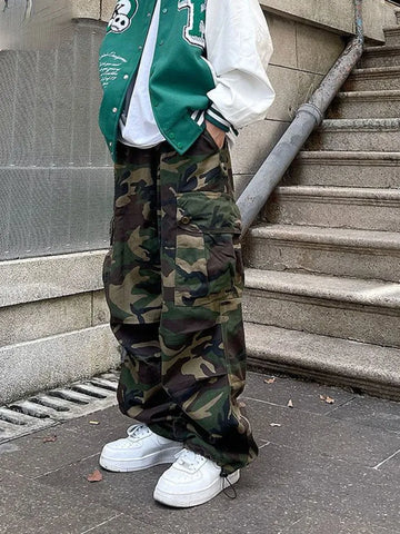 New Designer Famous Brand Trendy Camouflage Casual Spring Autumn High Waist Loose Sports Overalls Cargo Pants Men aidase-shop